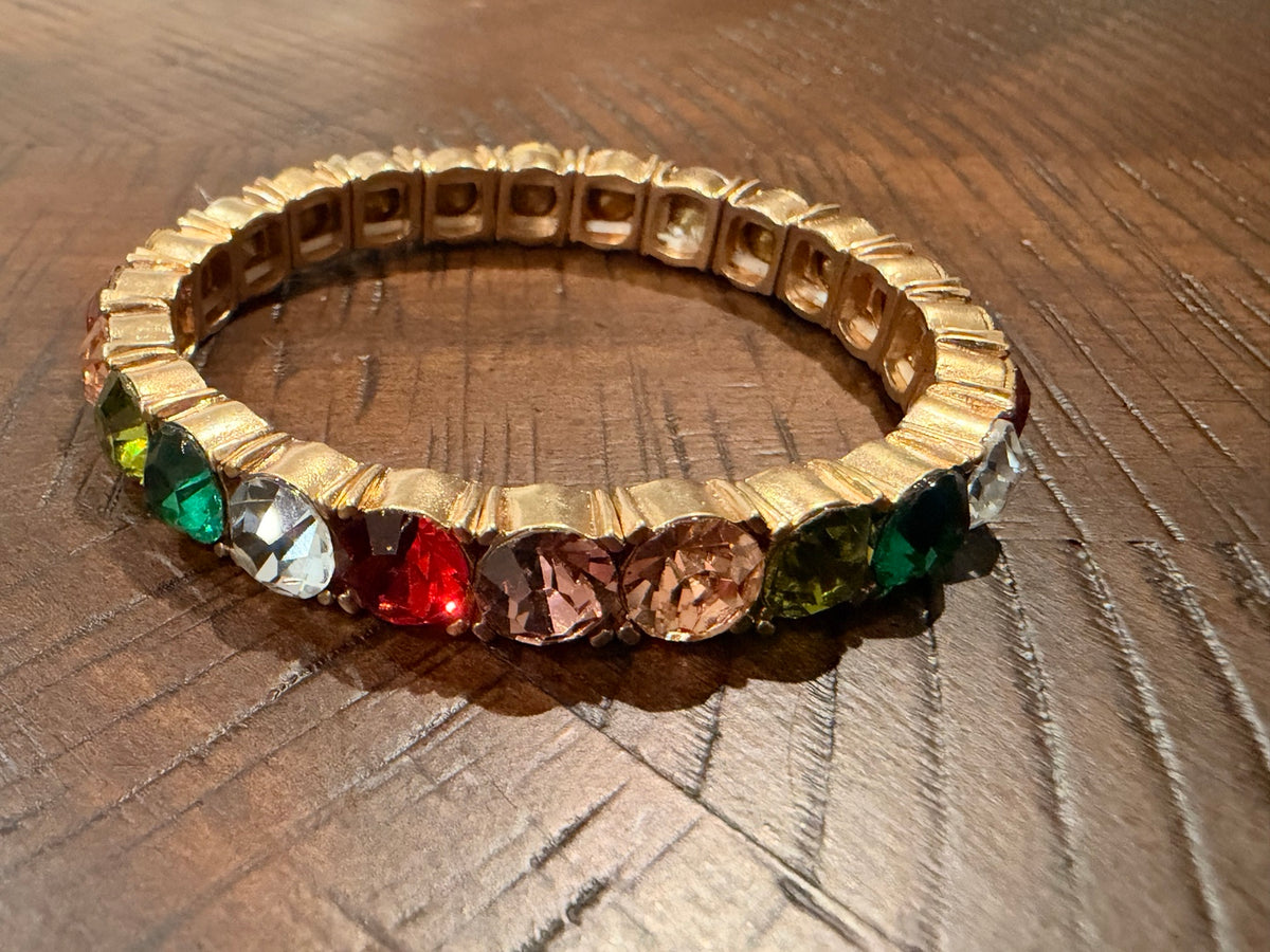 Jewel-tone multicolor gold-tone stretch bracelet