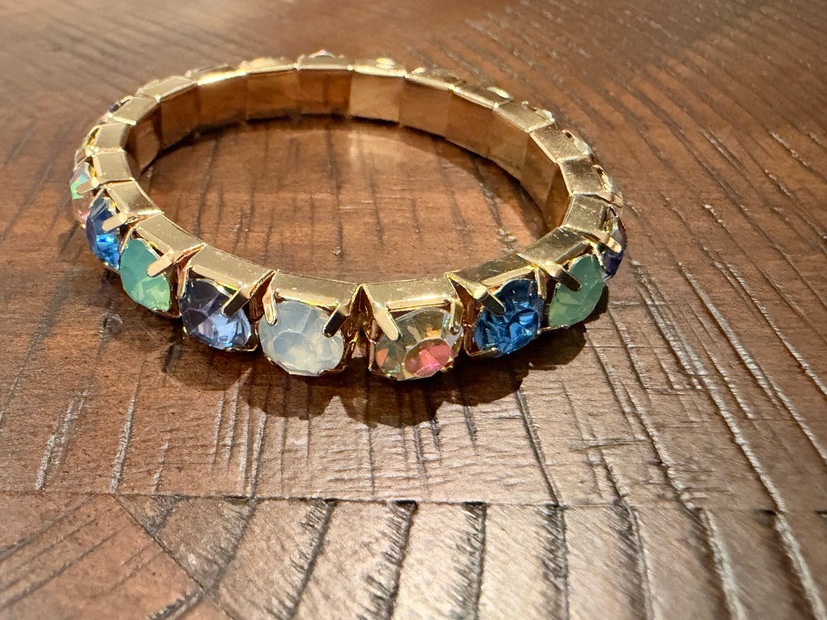 Blue and opal gold-tone stretch bracelet
