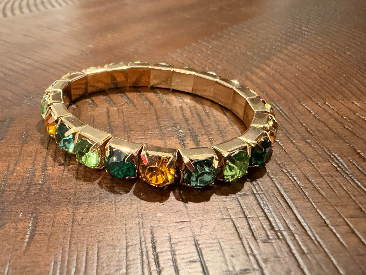 Green and amber gold-tone stretch bracelet
