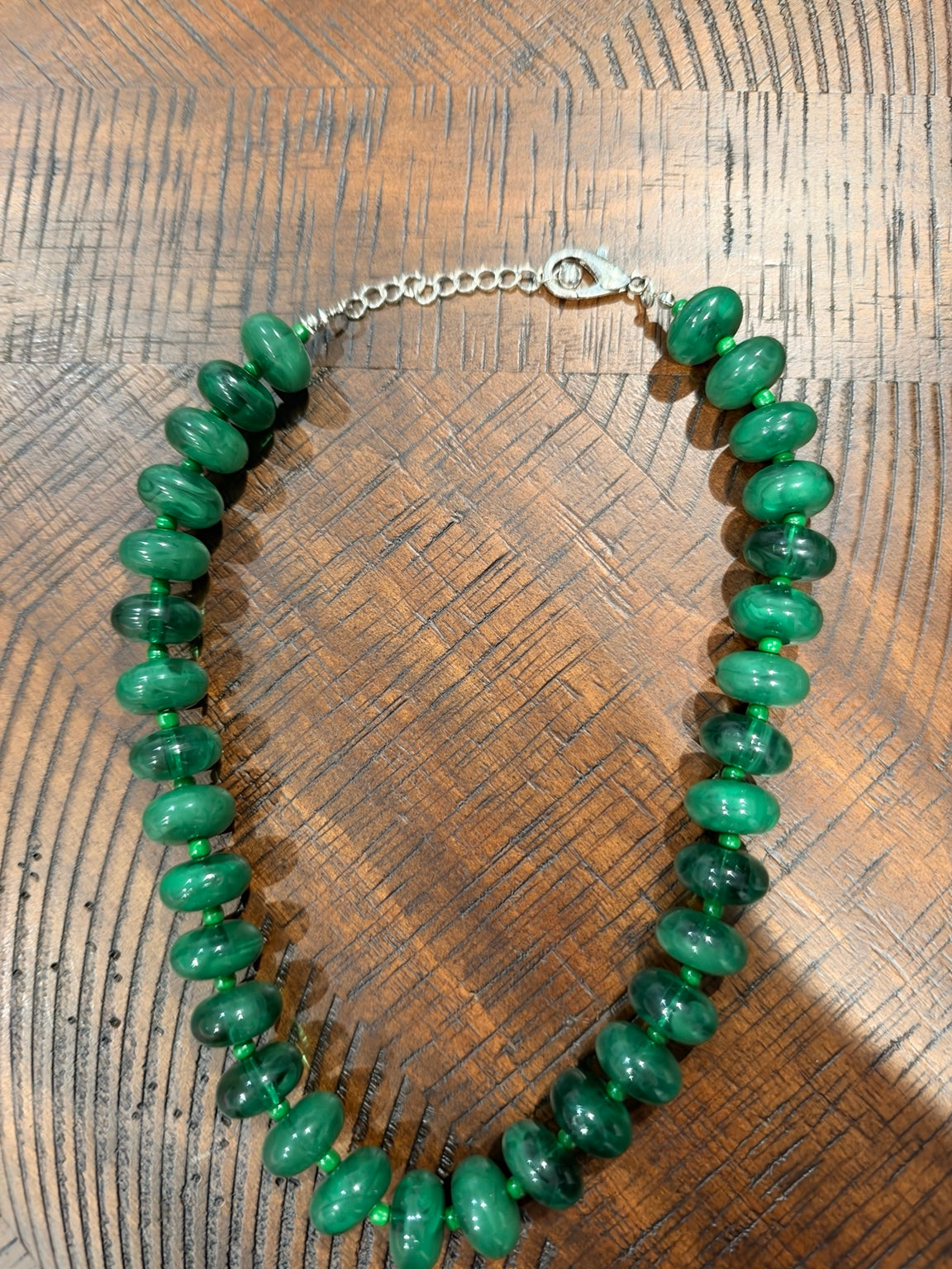 Alice Color Pop bead necklace in Green, with silver-tone clasp and extender