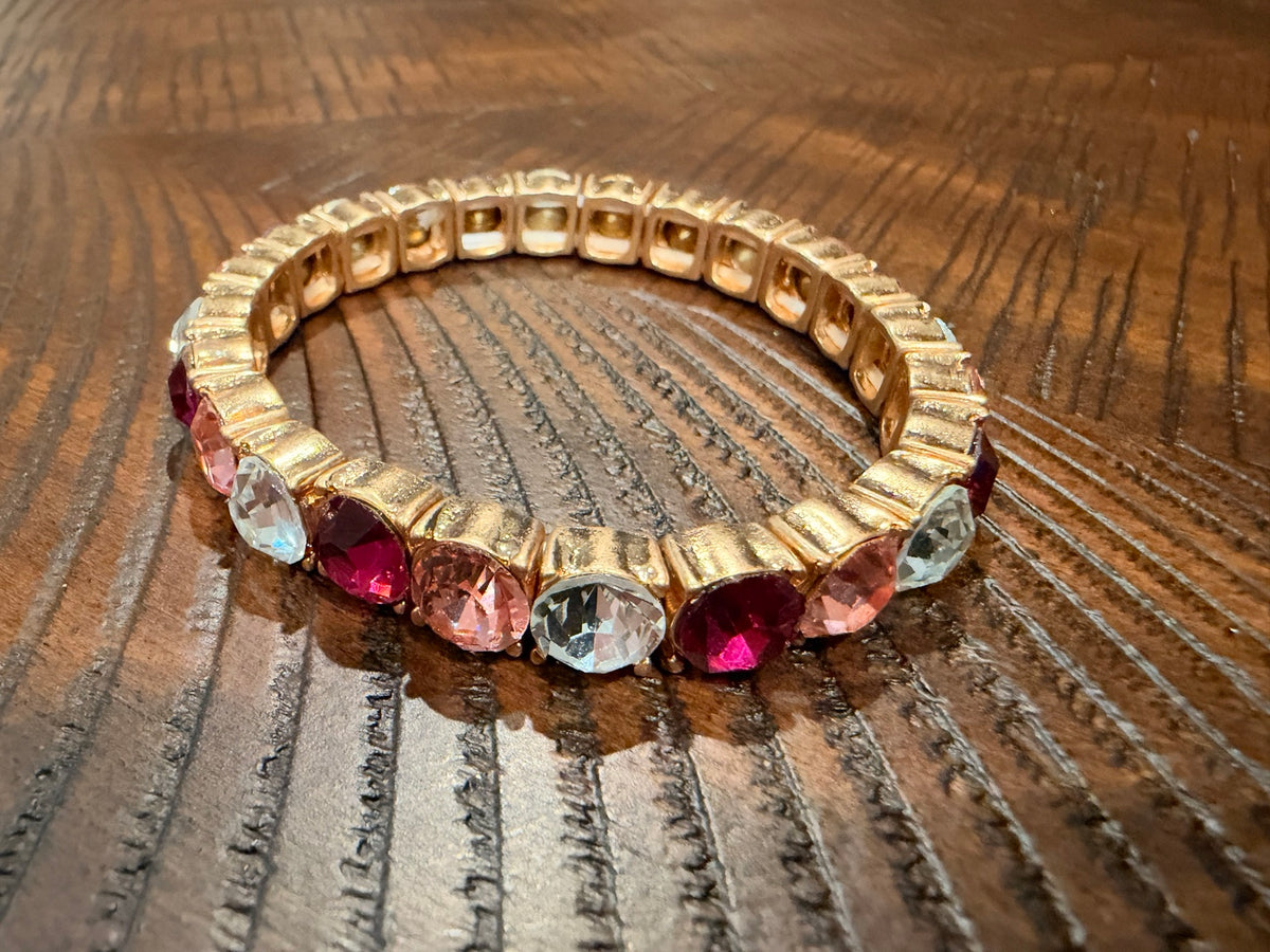 Alice Color Crush gold-tone stretch bracelet - Pink & Crystal