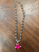 Flower pendant chain necklace, Pink & Red / Silver, clasp at top