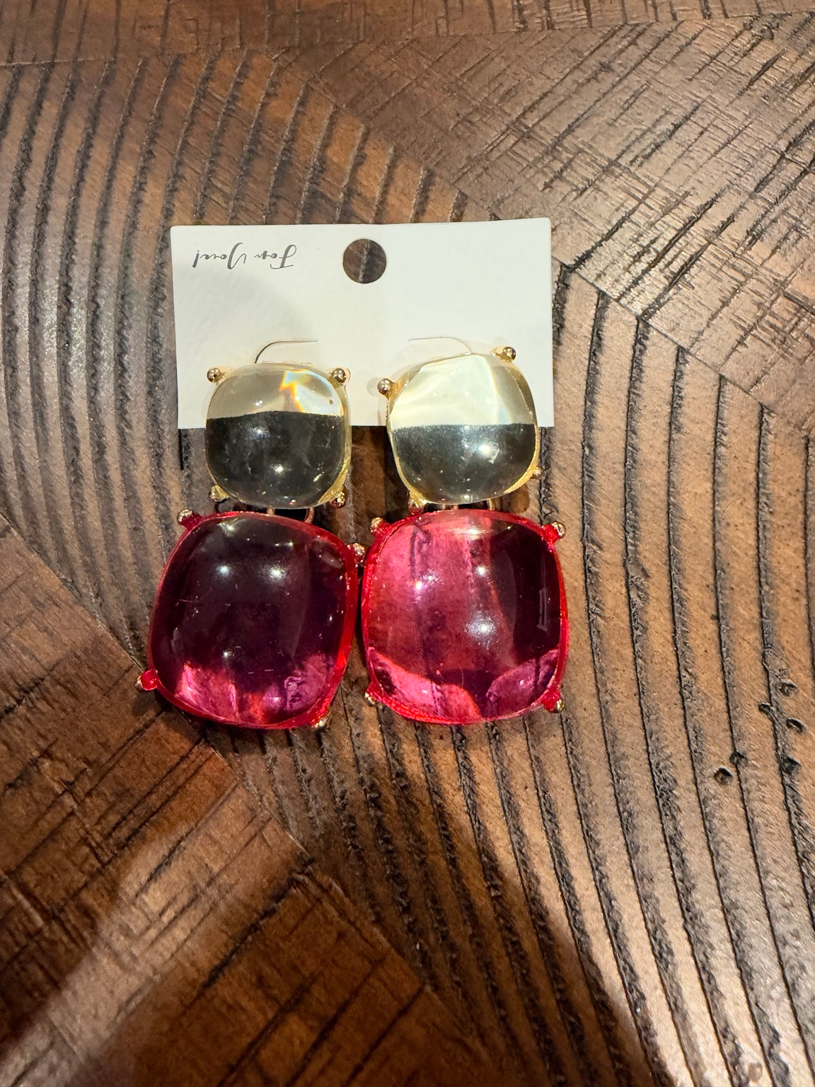 Alice pink and champagne cushion-shaped double drop earrings in gold-tone settings