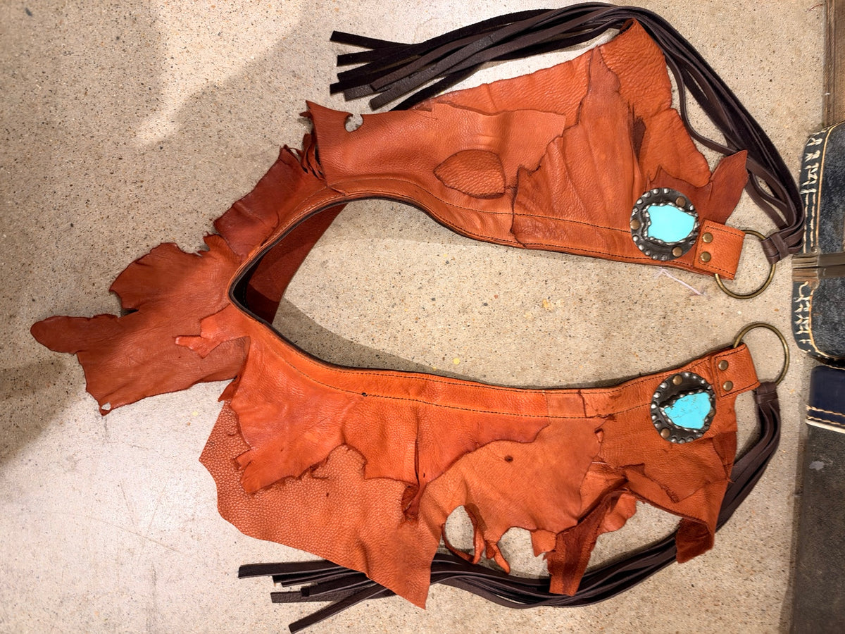 Jaded Gypsy deer leather and howlite fringe belt in Rust