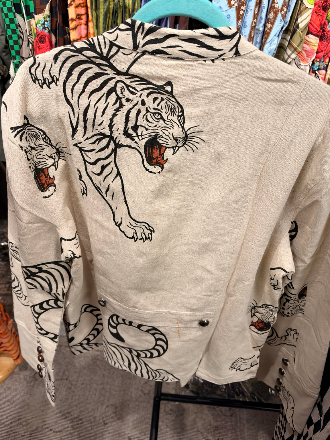 Ivory tiger print military style jacket back