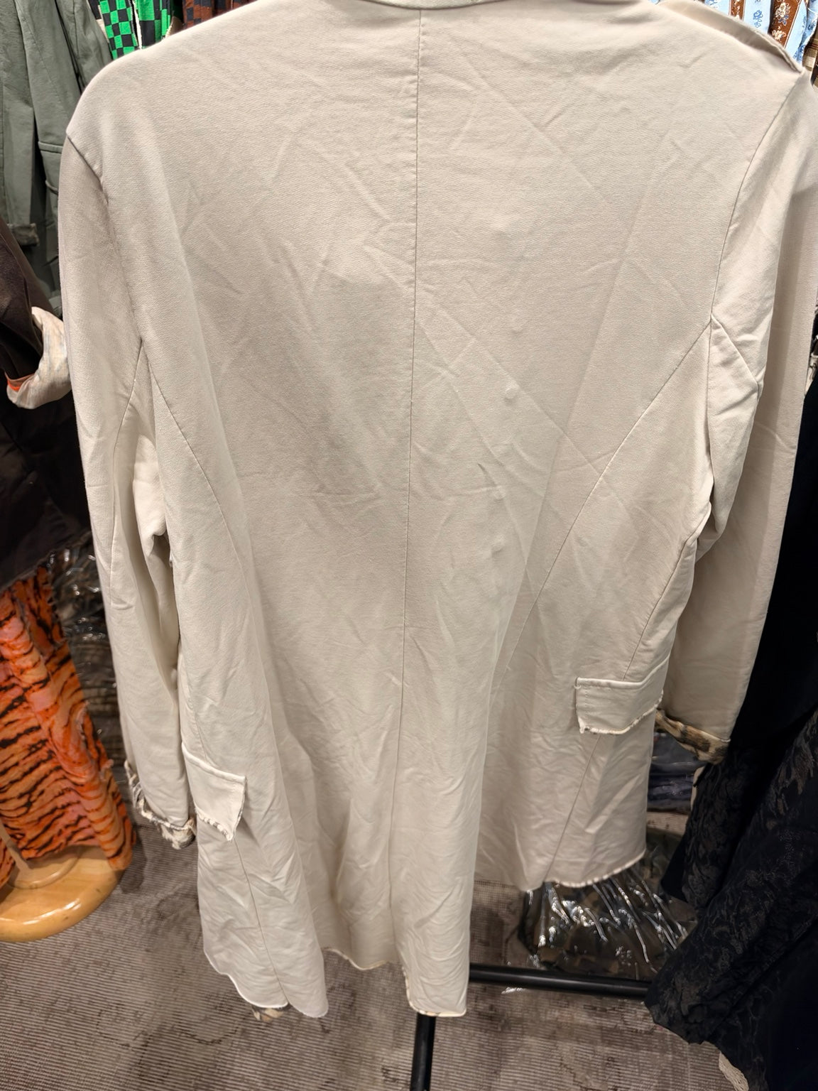 Ivory long military style jacket back