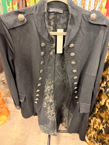 Charcoal long military style jacket front