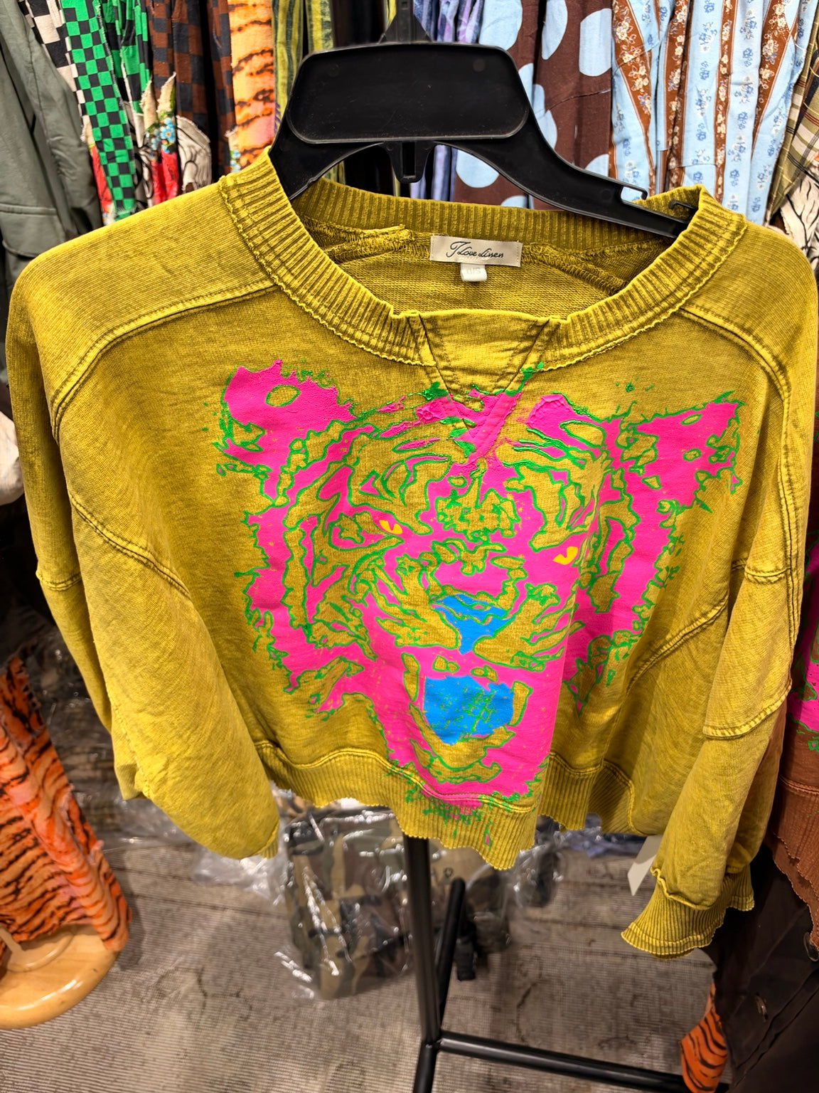 Mustard neon tiger graphic sweatshirt front