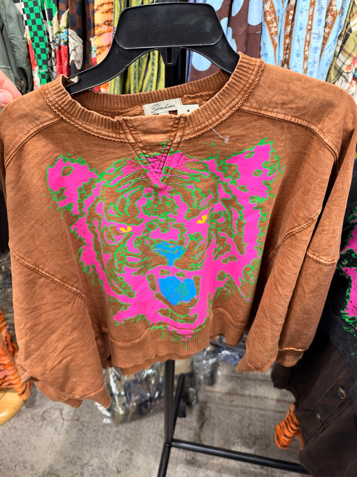 Rust neon tiger graphic sweatshirt front