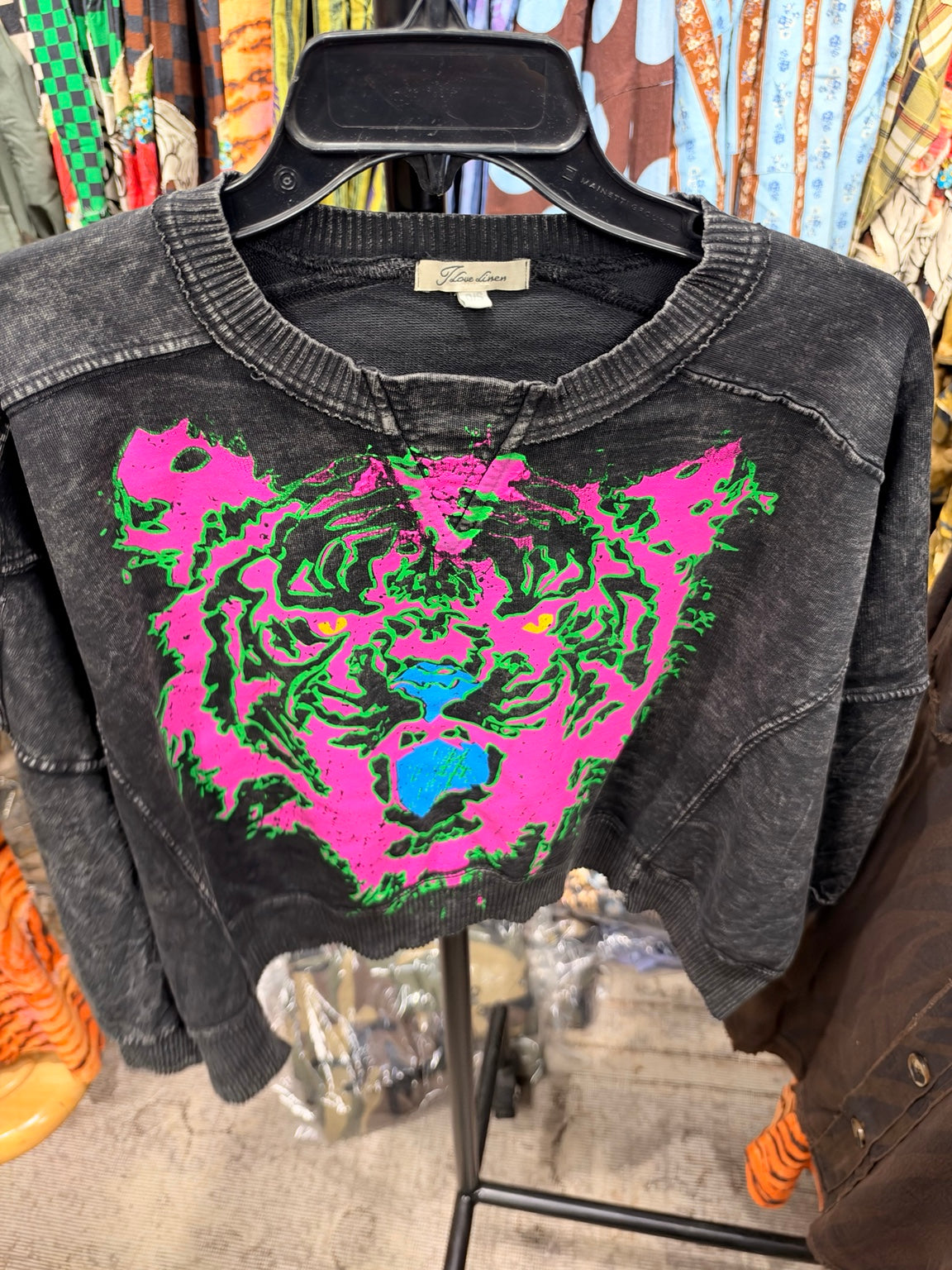 Charcoal neon tiger graphic sweatshirt front
