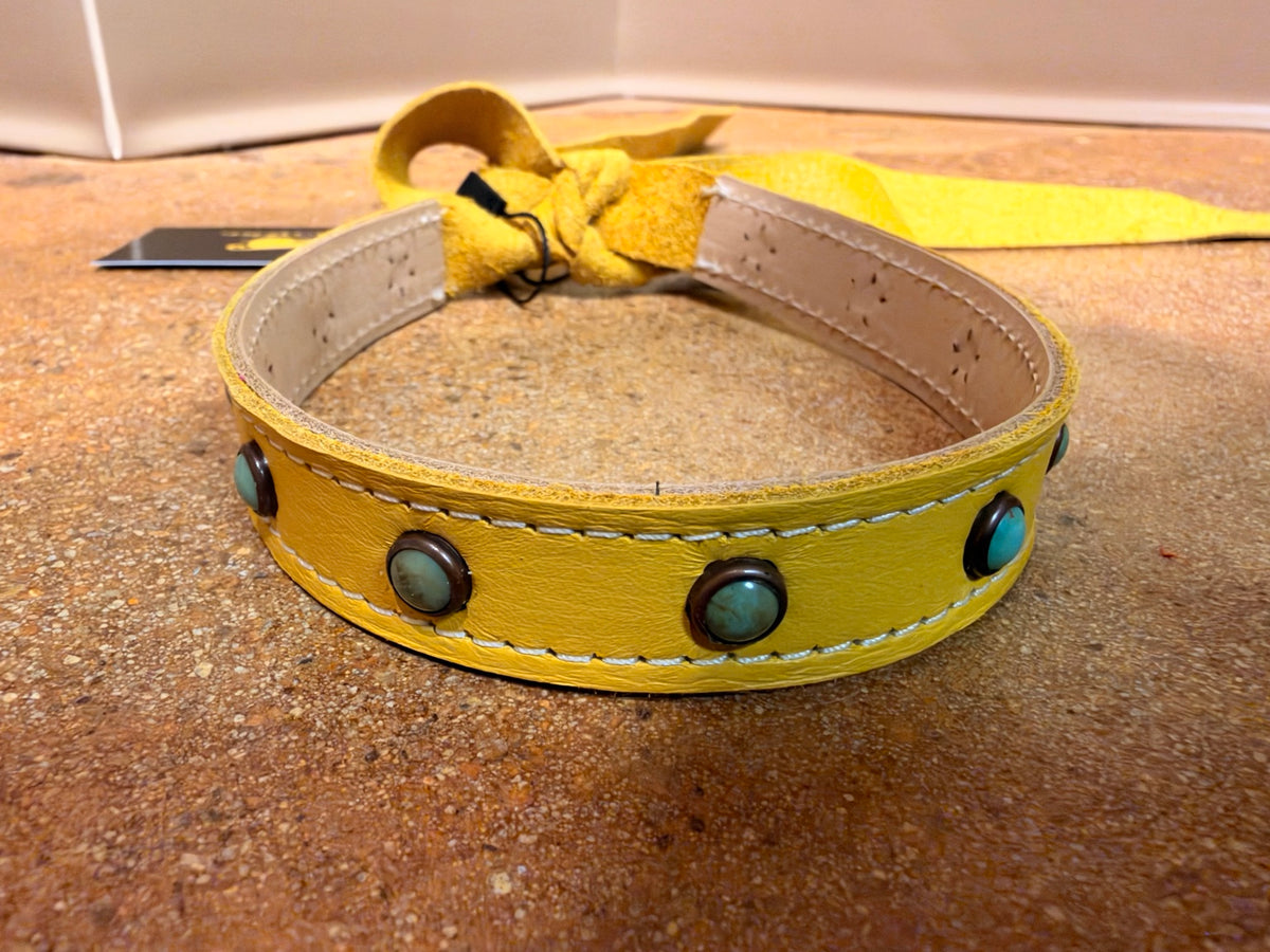 Kurtman Wild at Heart leather tie choker — Yellow / Turquoise