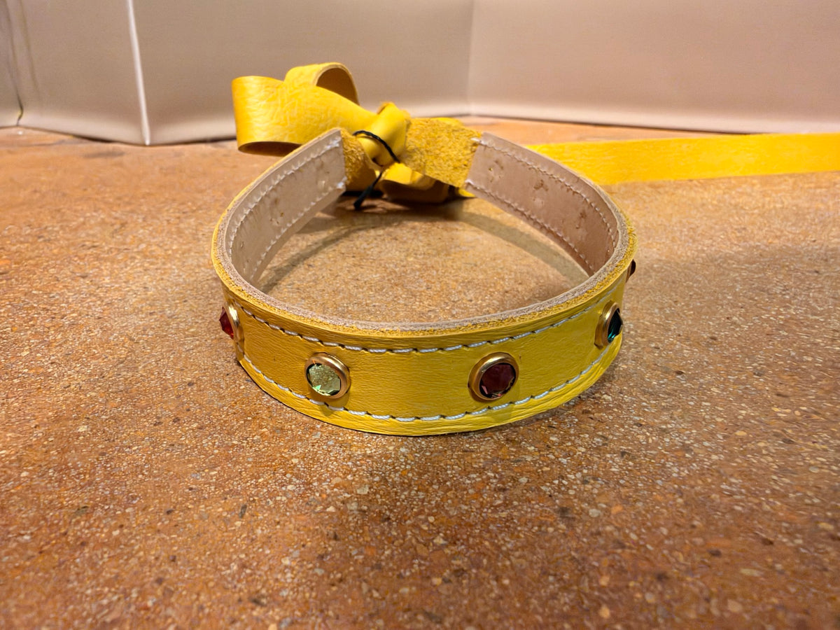 Kurtman Wild at Heart leather tie choker — Yellow / Jewel Multi