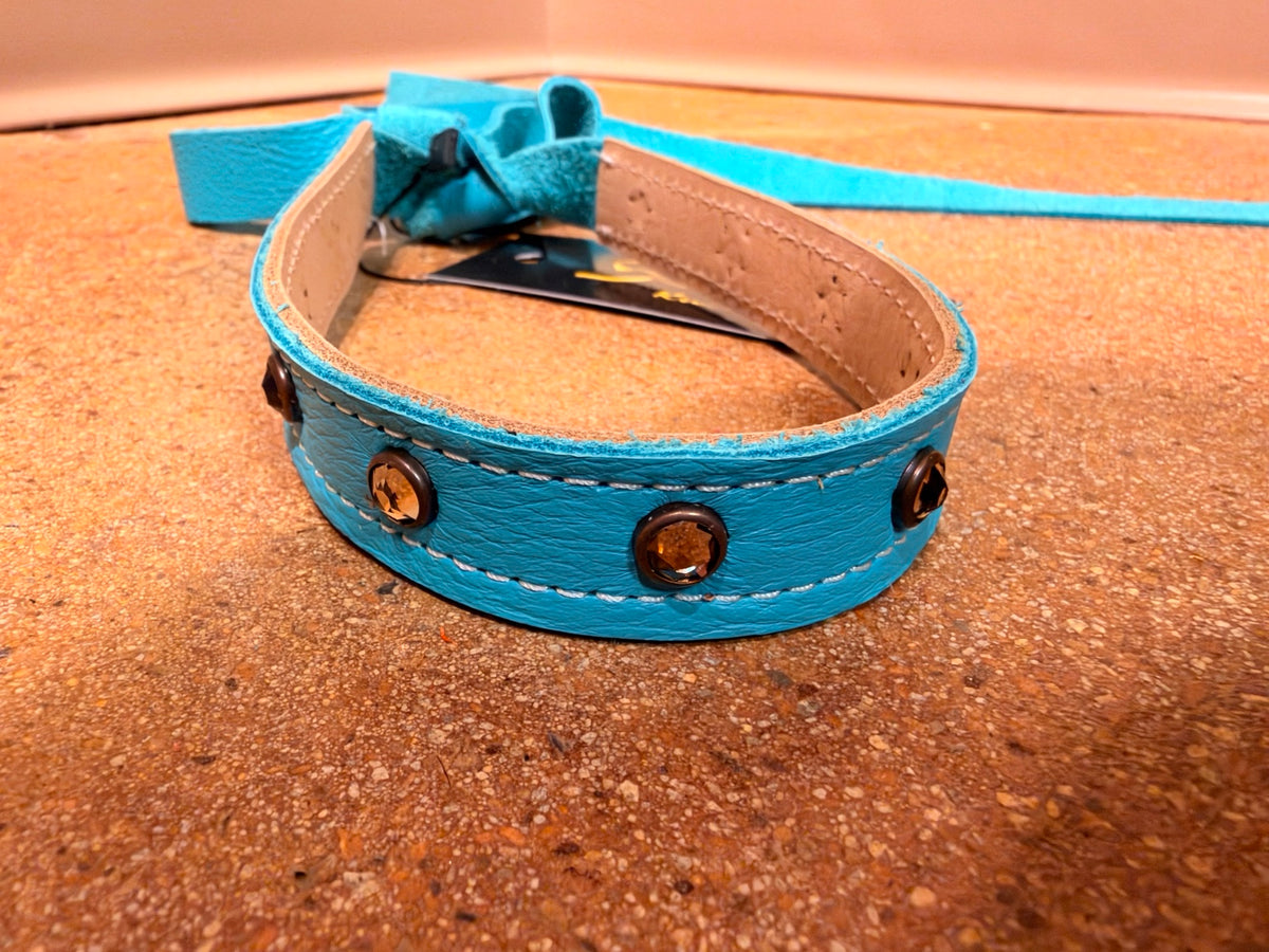 Kurtman Wild at Heart leather tie choker — Turquoise / Amber