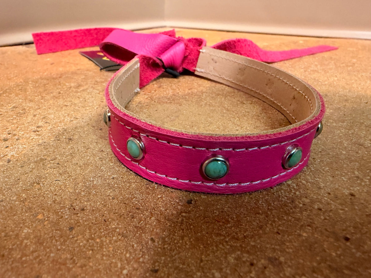 Kurtman Wild at Heart leather tie choker — Pink / Turquoise