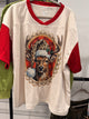 Keep It Gypsy Boho Reindeer Graphic Jersey in cream with red sleeves
