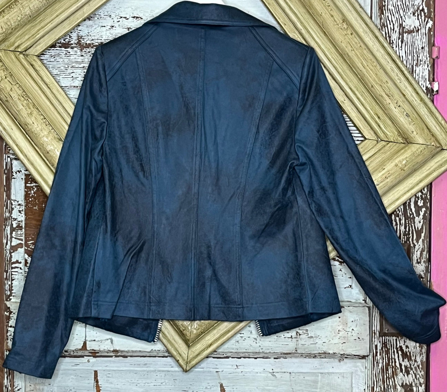 Peacock Faux Leather Moto Jacket with Zippers