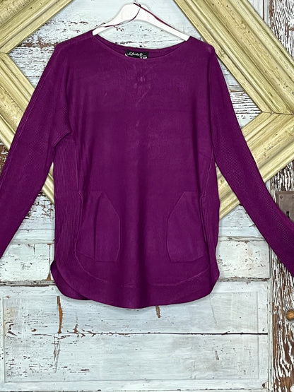 Mulberry Round Hem Sweater with pockets