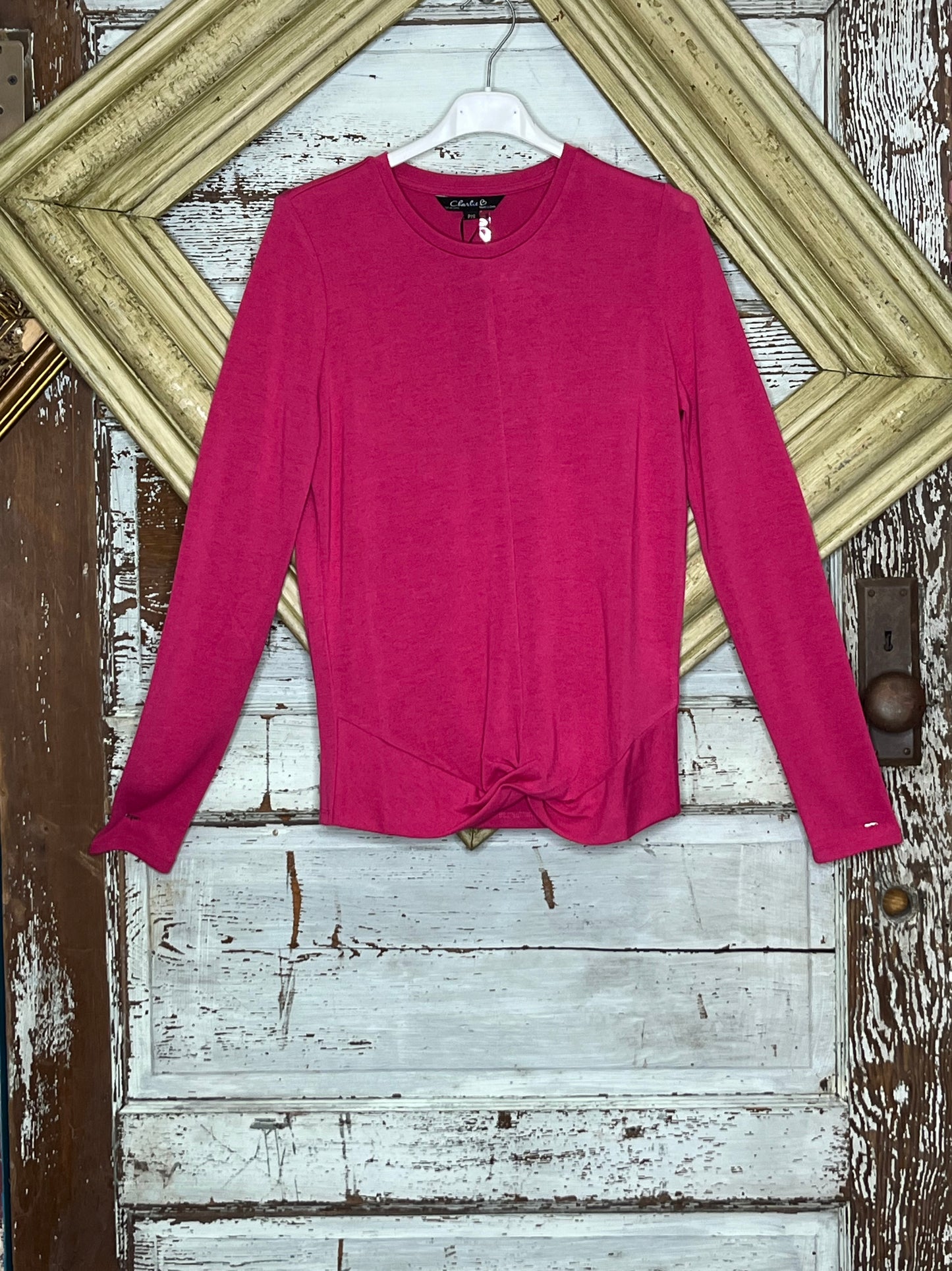 Magenta long sleeve twist top