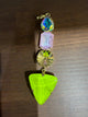 Wafa 4 Stone Charm Neon - stacked pendant with aurora teardrop, blush pink opal rectangle, champagne rivoli round, and neon chartreuse triangle stones in gold settings