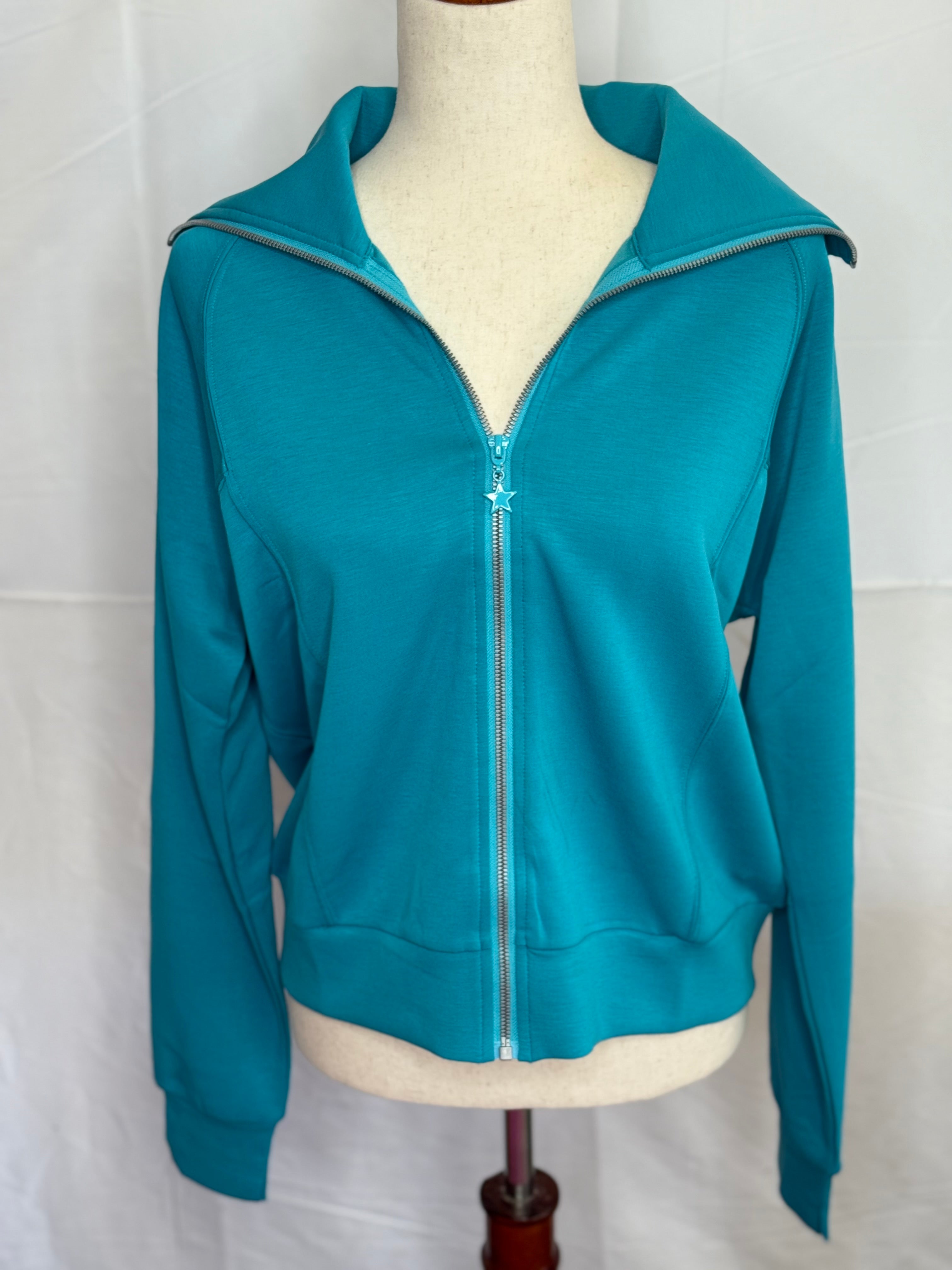 To The Way Turqoise Zipper Jacket