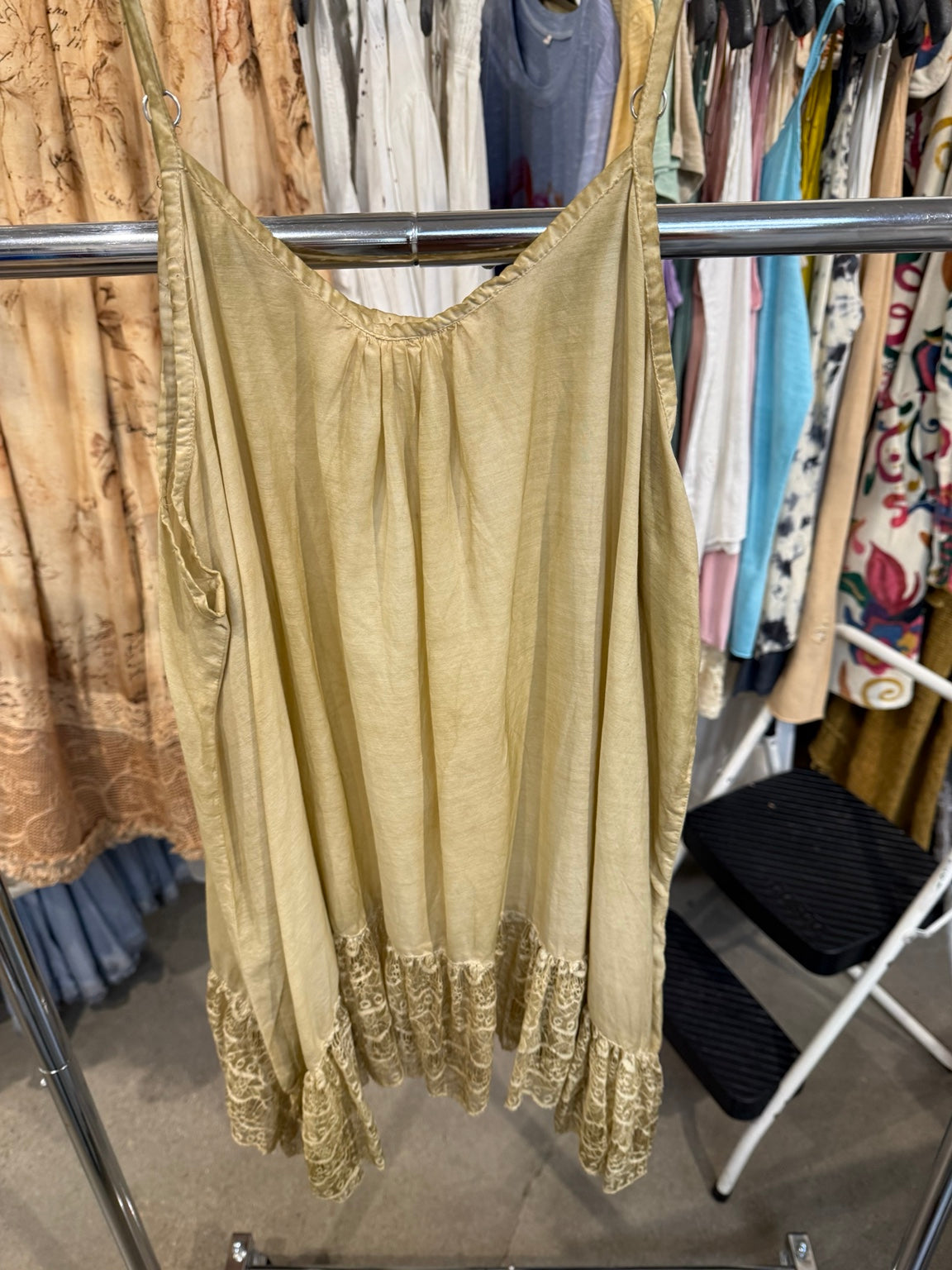 Paper Lace tea dye cami with scalloped lace hem PL-R1999