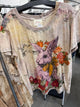 Paper Lace cream ivory tee with bunny, roses and bird illustrations