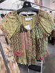 Paper Lace green patchwork button front top with short sleeves and ruffled hem