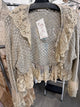 Paper Lace khaki open front cardigan with floral lace trim