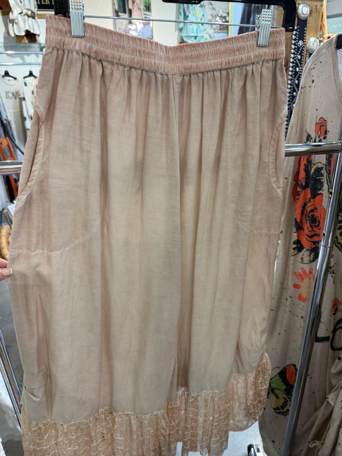 Paper Lace PL-R465P pink wide leg lace hem pants