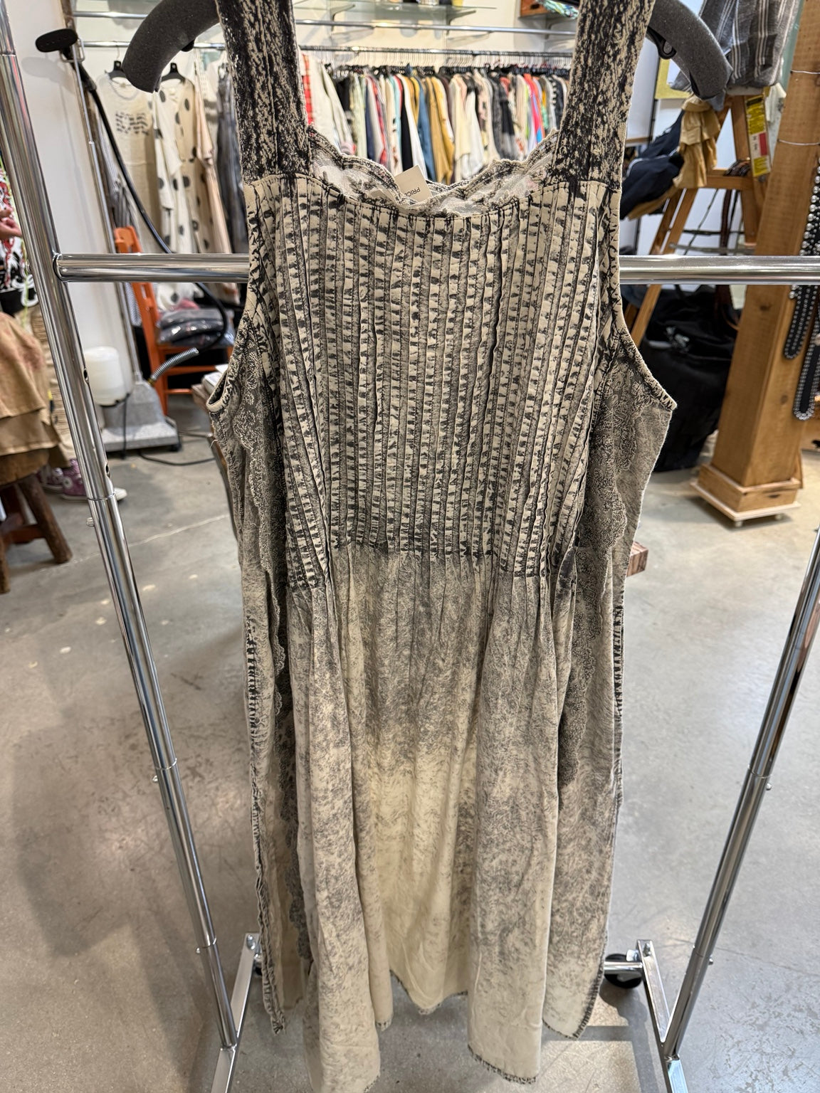 Paper Lace PL-G738D khaki washed pintuck dress with lace neckline