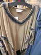 Paper Lace beige top with frayed blue denim trim