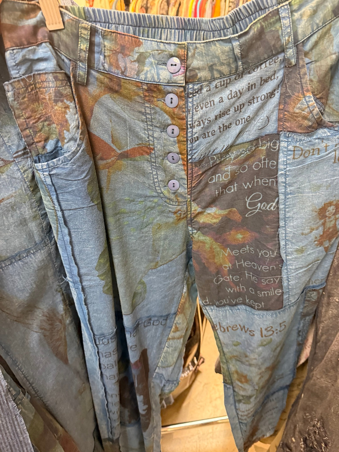 Paper Lace blue scripture patchwork pants PL-C806P