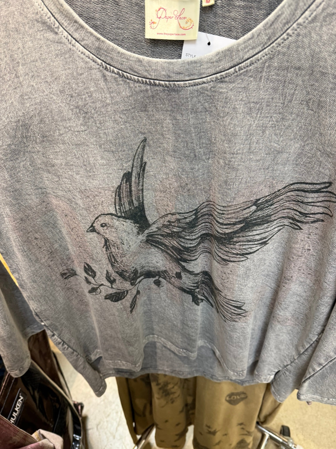 Paper Lace grey bird graphic top PL-C802T