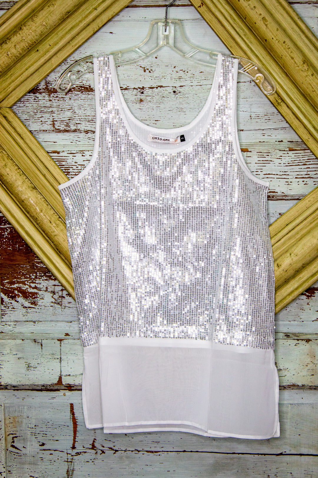 Sequin Tank Top With Chiffon Layer