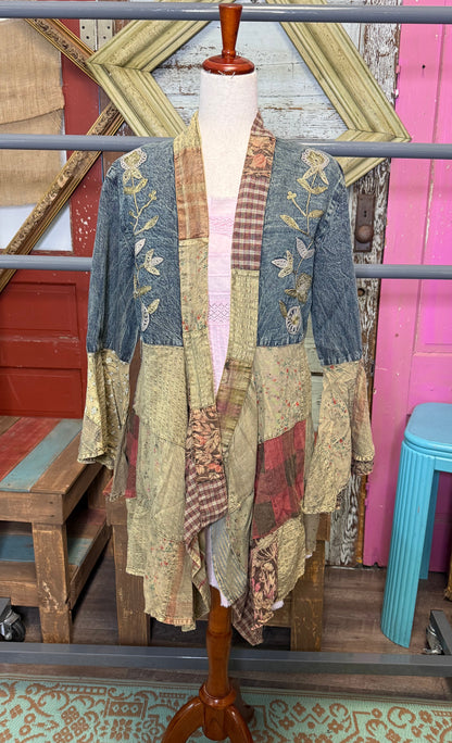 Young Treads Western Boho Chic Motif Emborided graval Denim Jacket