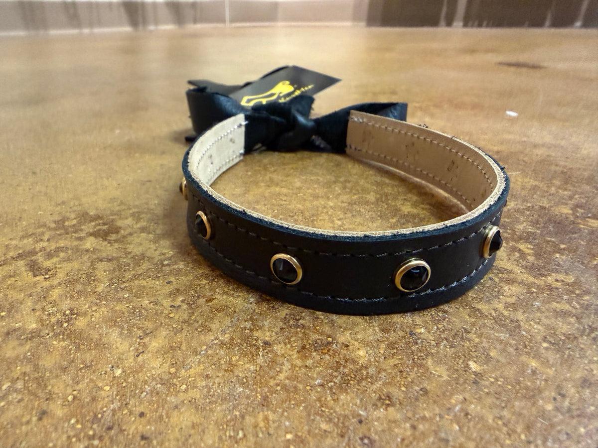 Black / Gold-Trimmed Black Kurtman leather tie choker