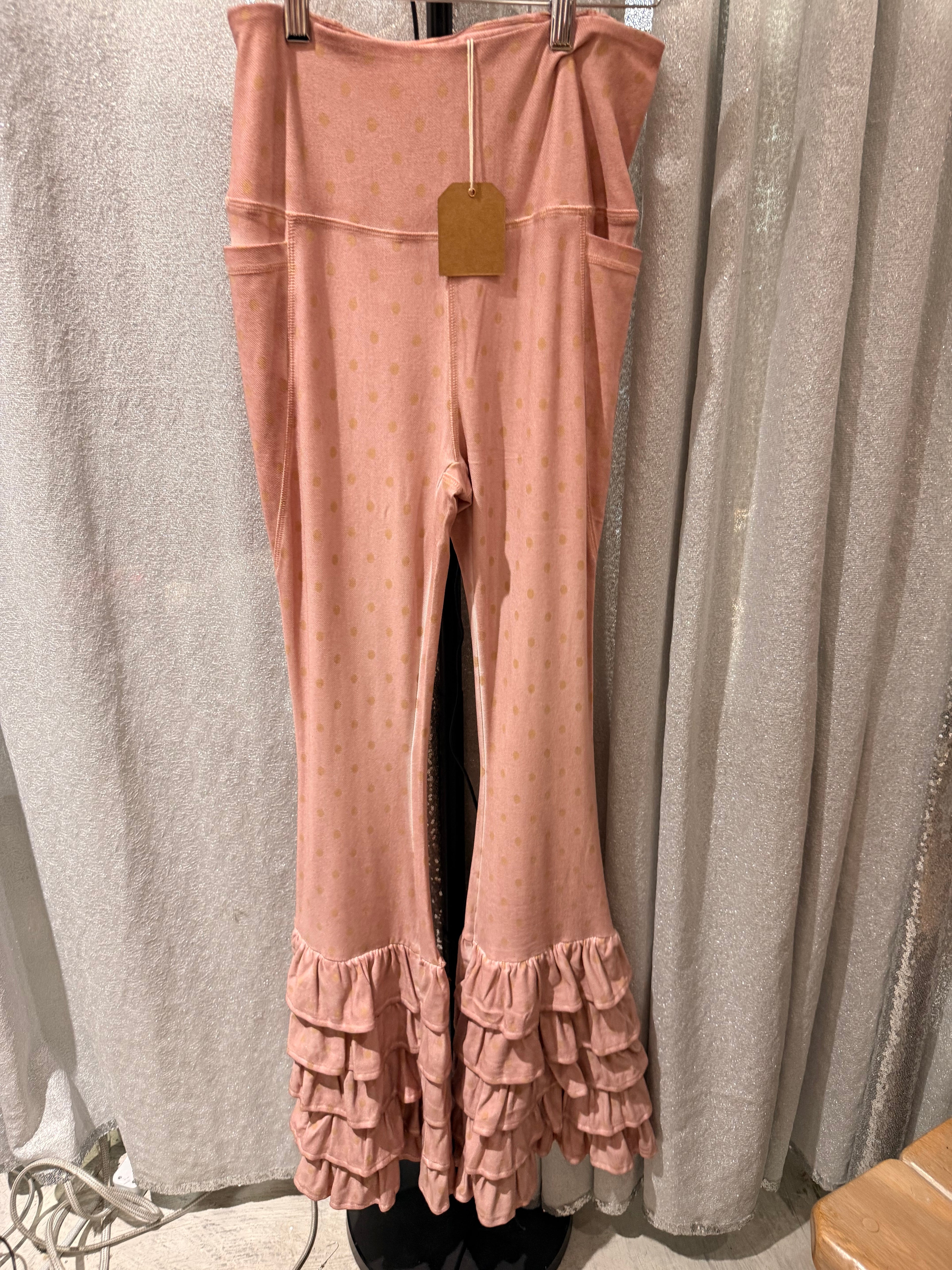 A Rare Bird Pink Polka Dot Leggings with Ruffles