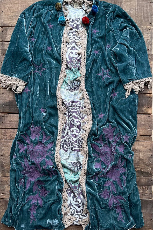 Moonlight Walk Velvet Duster - Dark Teal