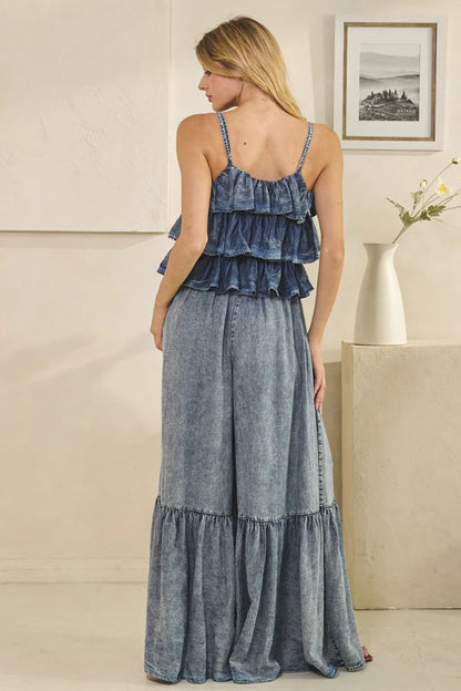 OLI  AND HALI WASHED RUFFLE TOP TENCEL ROMPER