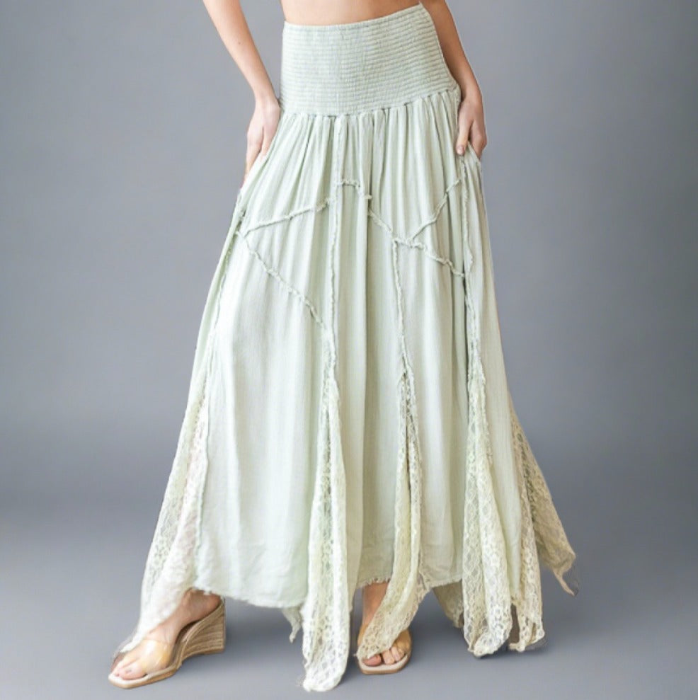 WASHED LACE INSET MAXI SKIRT