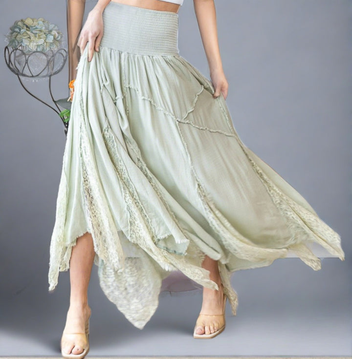 WASHED LACE INSET MAXI SKIRT