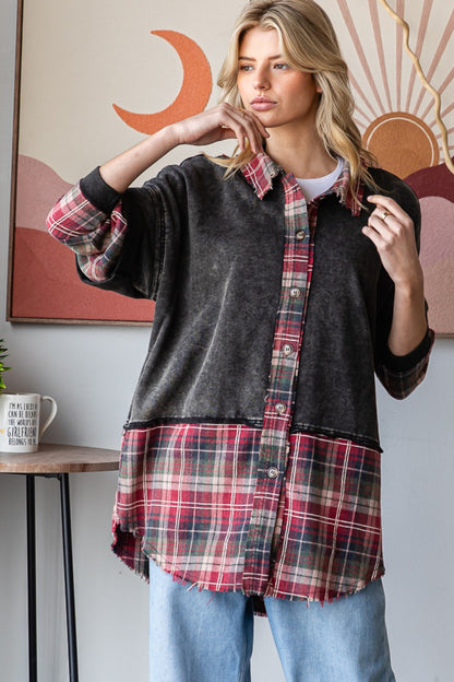 OLI AND HALI WASHED PLAID DETAILED TOP