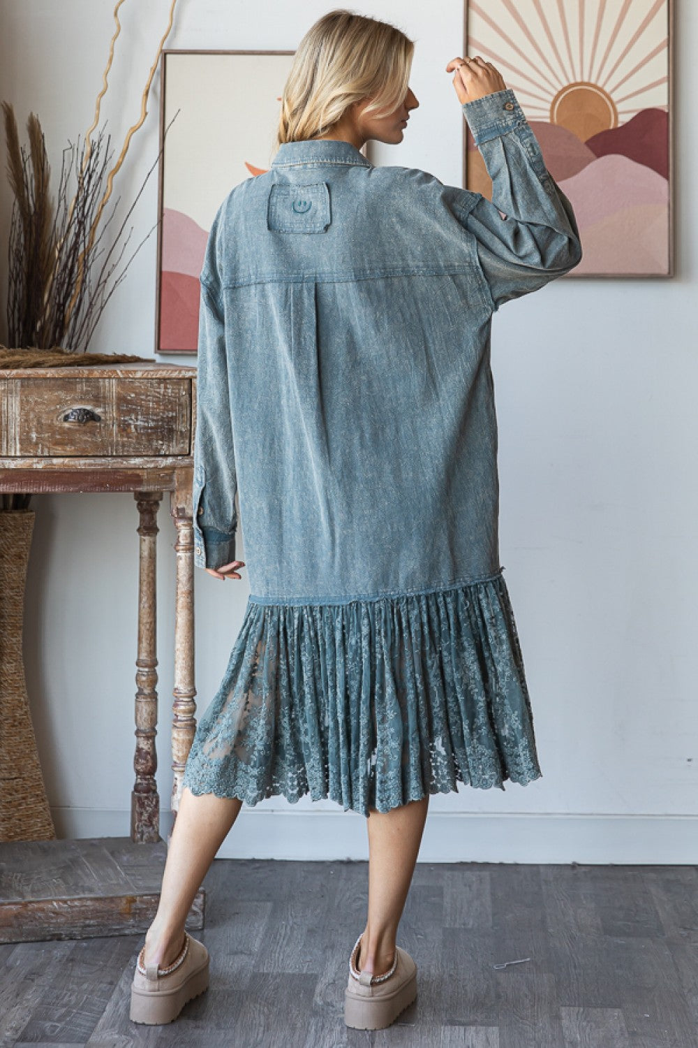 OLI AND HALI WASHED RUFFLE HEM SHIRT DRESS TOP