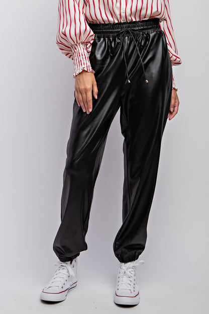 COATED SHINY STRETCHY JOGGER PANTS