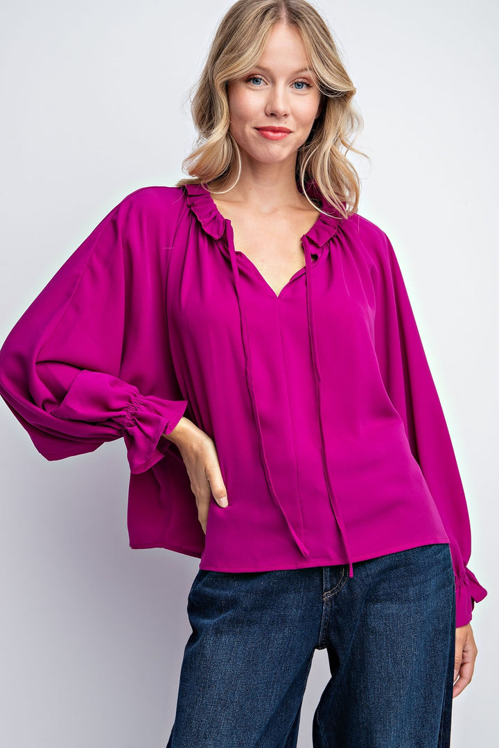 FRILLED TIE NECK BLOUSE