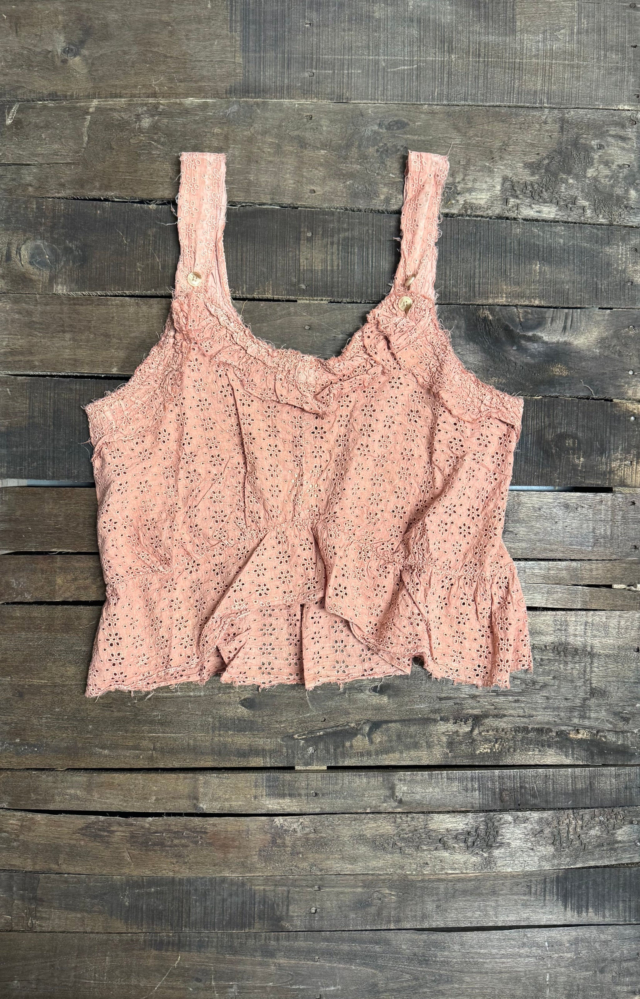 Jaded Gypsy Luminous Tank Rose - blush rose eyelet lace cropped tank with ruffle peplum hem