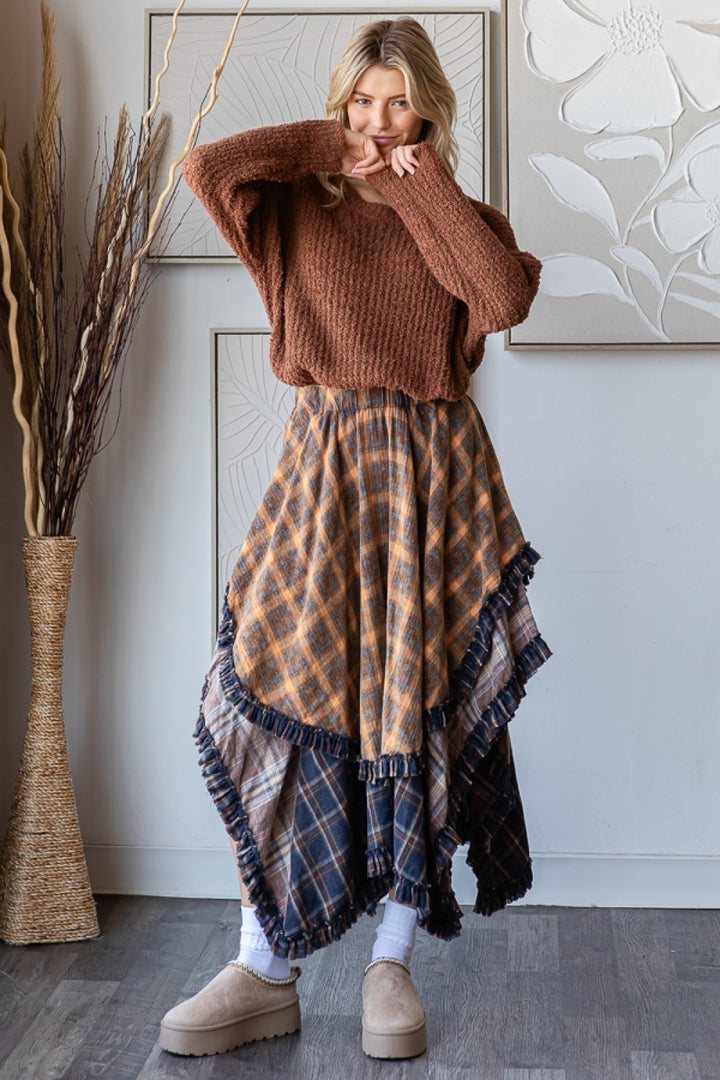 OLI AND HALI PLAID ASYMMETRICAL HEM LAYERED SKIRT