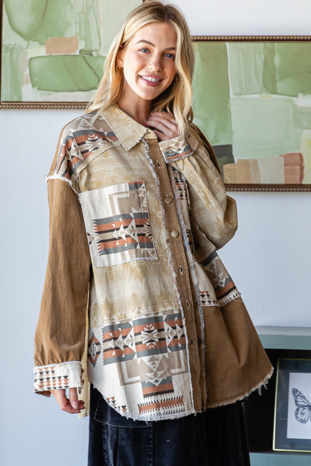 MIX AZTEC PRINT SHIRT JACKET