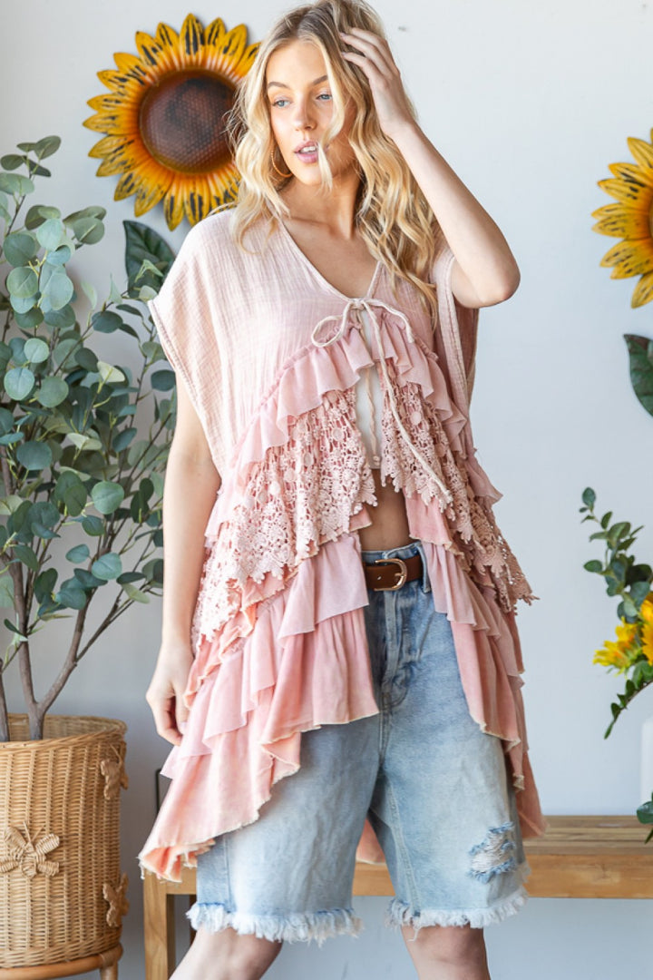 Washed tiered ruffle vest