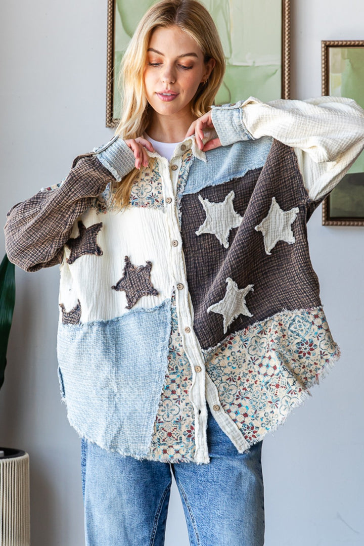 WASHED STAR PATCH BUTTON FRONT SHIRT